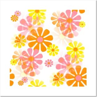 60's Retro Groovy Mod Flowers In Pink, Orange and Yellow Posters and Art